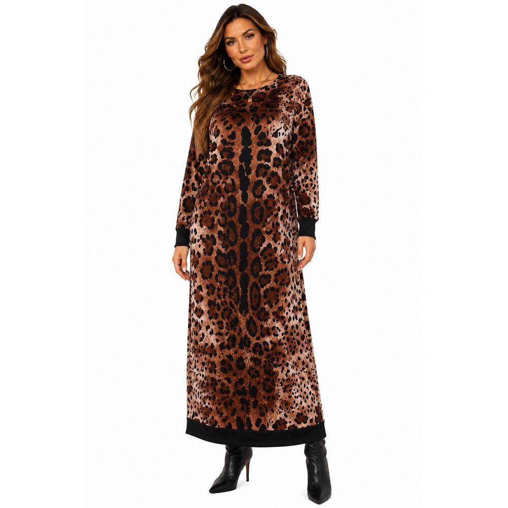 NWT Stylewe Leopard Print Maxi Lounge Dress XL Oversized Long Sleeve Mob Wife